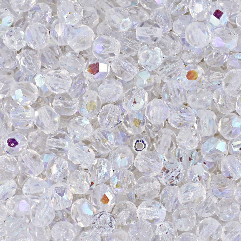 Manumi české broušené korálky 4mm Crystal AB - 225 ks