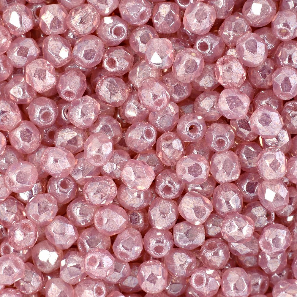 Manumi české broušené korálky 4mm Luster Milky Pink - 225 ks
