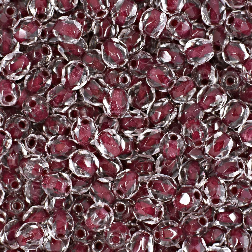 Manumi české broušené korálky 4mm Crystal Burgundy Lined - 225 ks