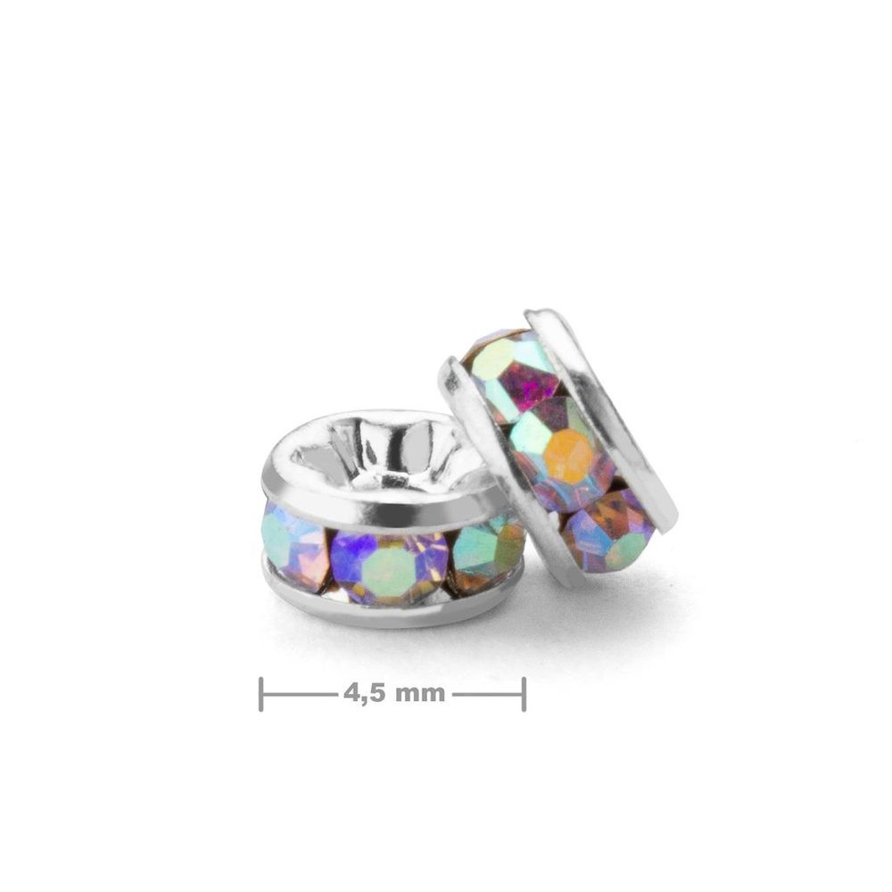 Manumi štrasová rondelka 4,5 mm stříbrná Crystal AB - 25 ks