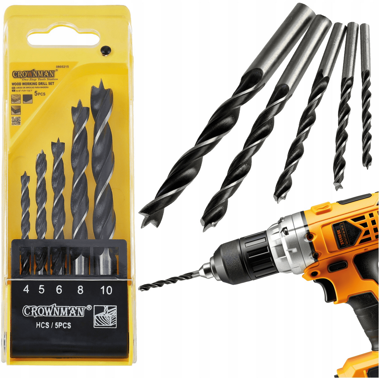 Berge Sada 5 ks vrtáků do dřeva 4-10 mm