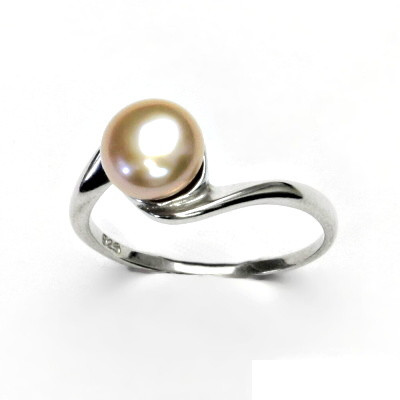 Stříbrný prsten, přírodní říční perla růžová, prstýnek ze stříbra, T 1432