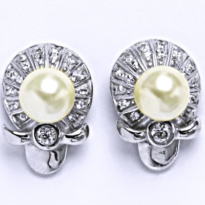 Stříbrné náušnice s bílou umělou perlou 8 mm, NŠ 1189