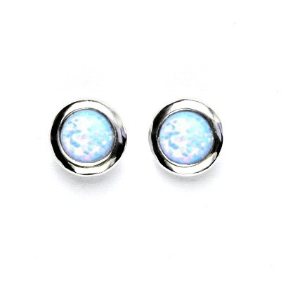 Stříbrné náušnice, syntetický sv. modrý opál, NŠ 1471