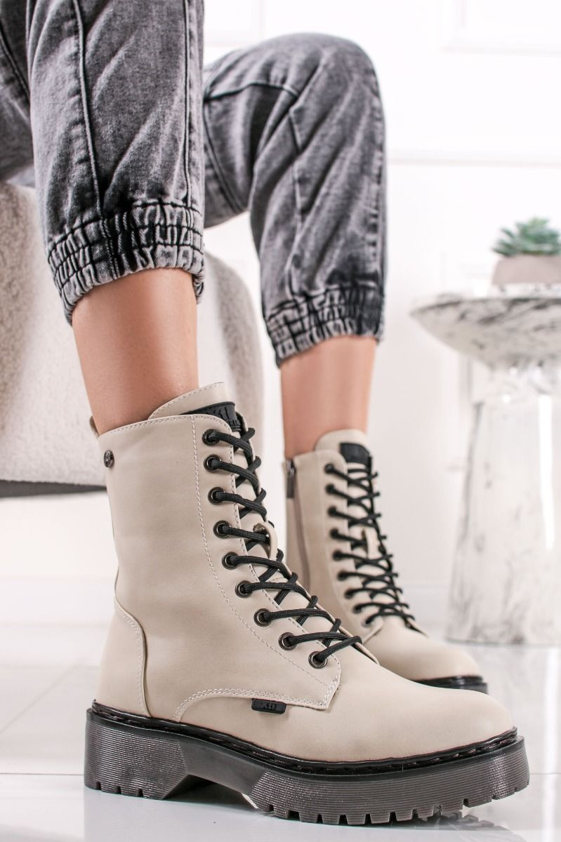 Smetanové kotníkové šněrovací boty 130105