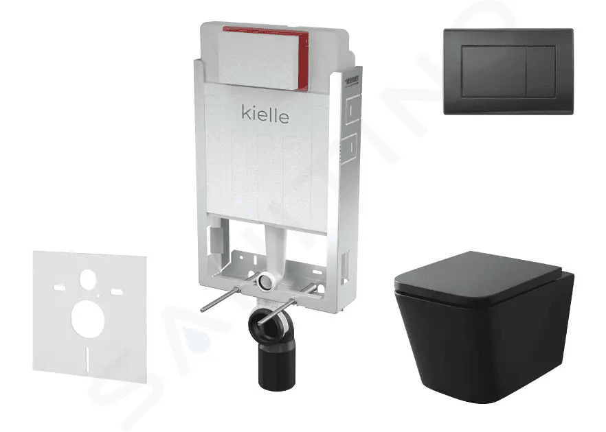 kielle 30505SZ14 - Set předstěnové instalace, klozetu Arkas I, sedátka softclose a tlačítka Gemini III, matná černá