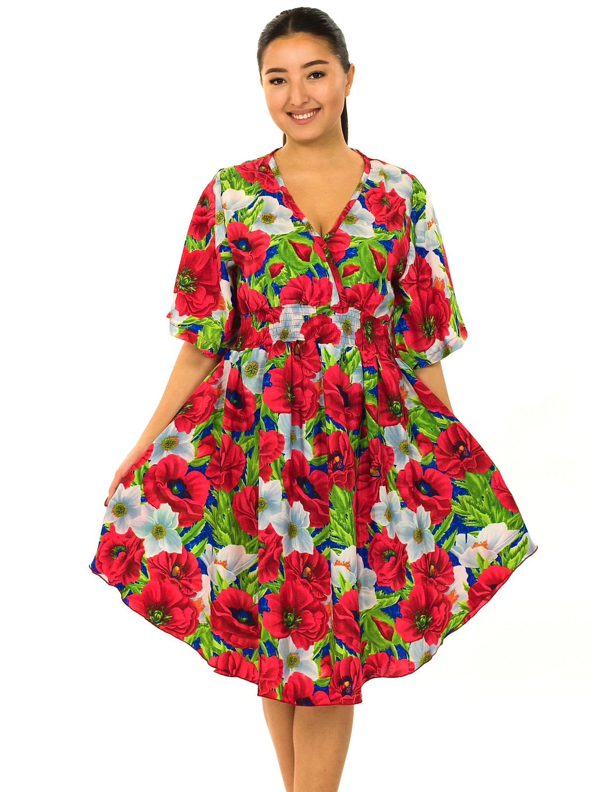 Himalife Šaty s širokými rukávy Vlčí mák - červená s bílou Velikost: S/M