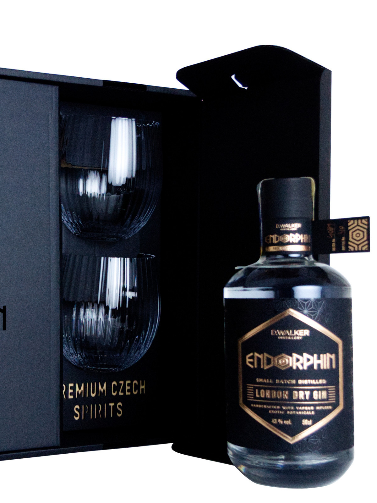Endorphin gin Endorphin sada: London Dry Gin + 2x čiré skleničky Tethys