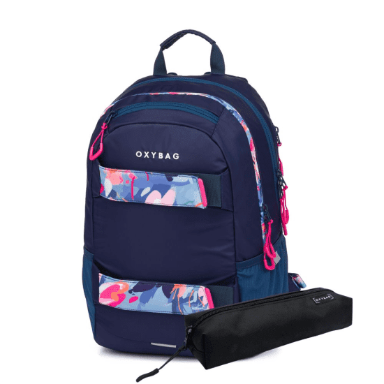 Oxybag Studentský batoh + etue OXY Sport - Flowers blue - 8-39725E