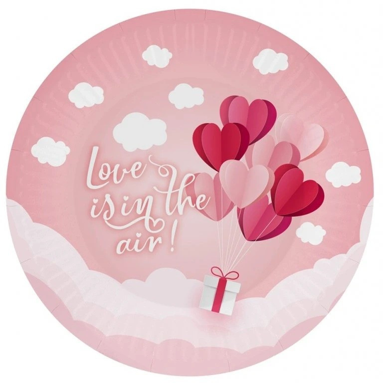 Papírové talířky Love is in the air růžové 18cm 6ks