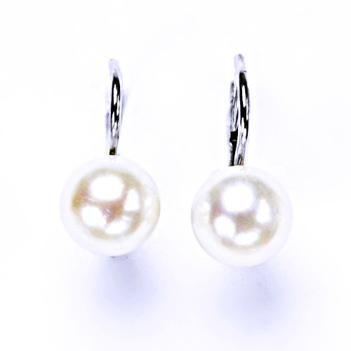 Stříbrné náušnice na patent, šperky(přírodní perla bílá 7,5 mm)NK 1183