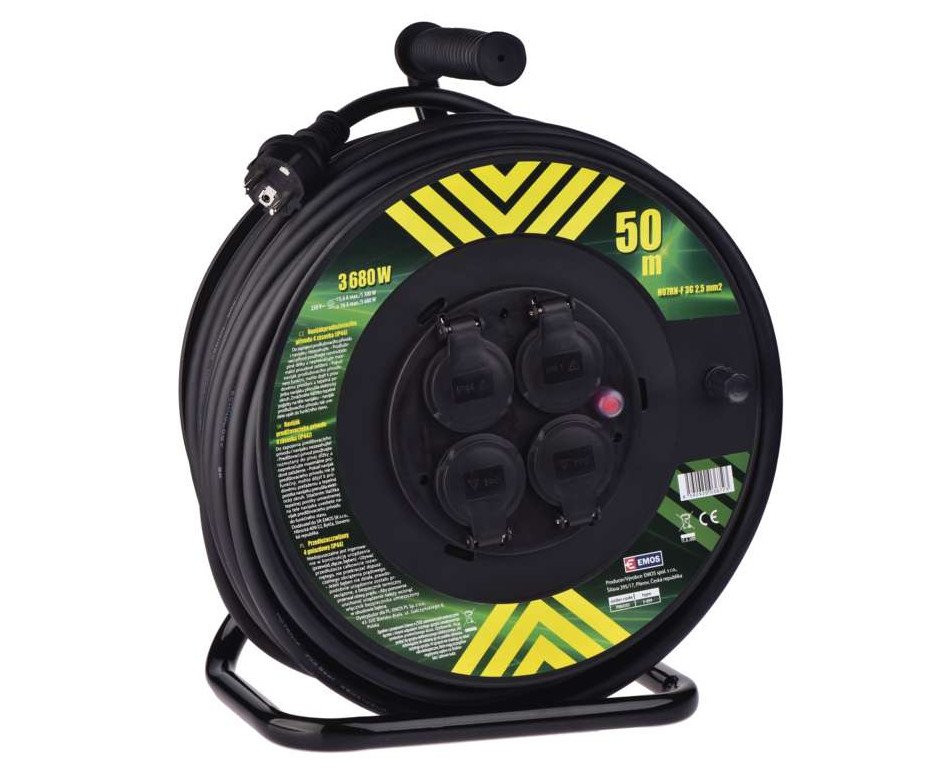 Šňůra prodlužovací gumová/neopren na bubnu 4 zásuvky - 50m