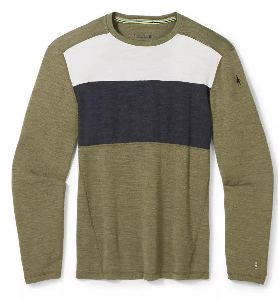 Smartwool M CLASSIC THERMAL MERINO BASE LAYER COLORBLOCK CREW BOXED winter moss heather Velikost: XXL 196246016988