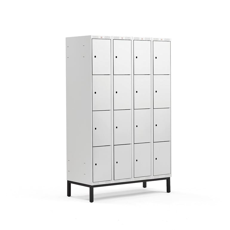 Boxová šatní skříň CLASSIC, s nohami, 4 sekce, 16 boxů, 1940x1200x550 mm, šedé dveře