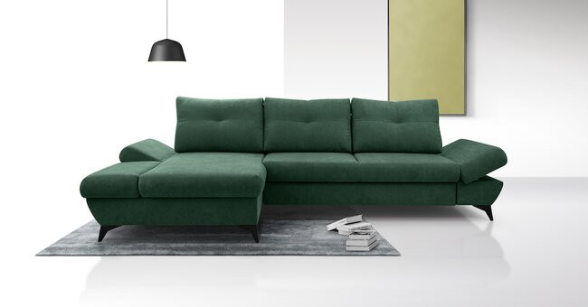 LASKI Zelená rohová pohovka VENTI - levá 284x85x96-166 zelená - ASTI 31