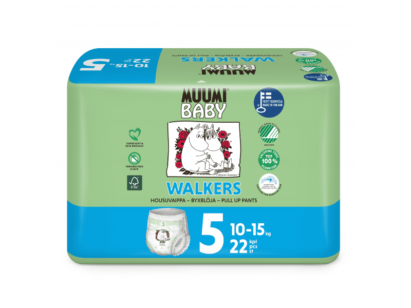 Muumi Baby Walkers 5 MAXI PLUS 10-15 kg (22 ks), kalhotkové eko pleny