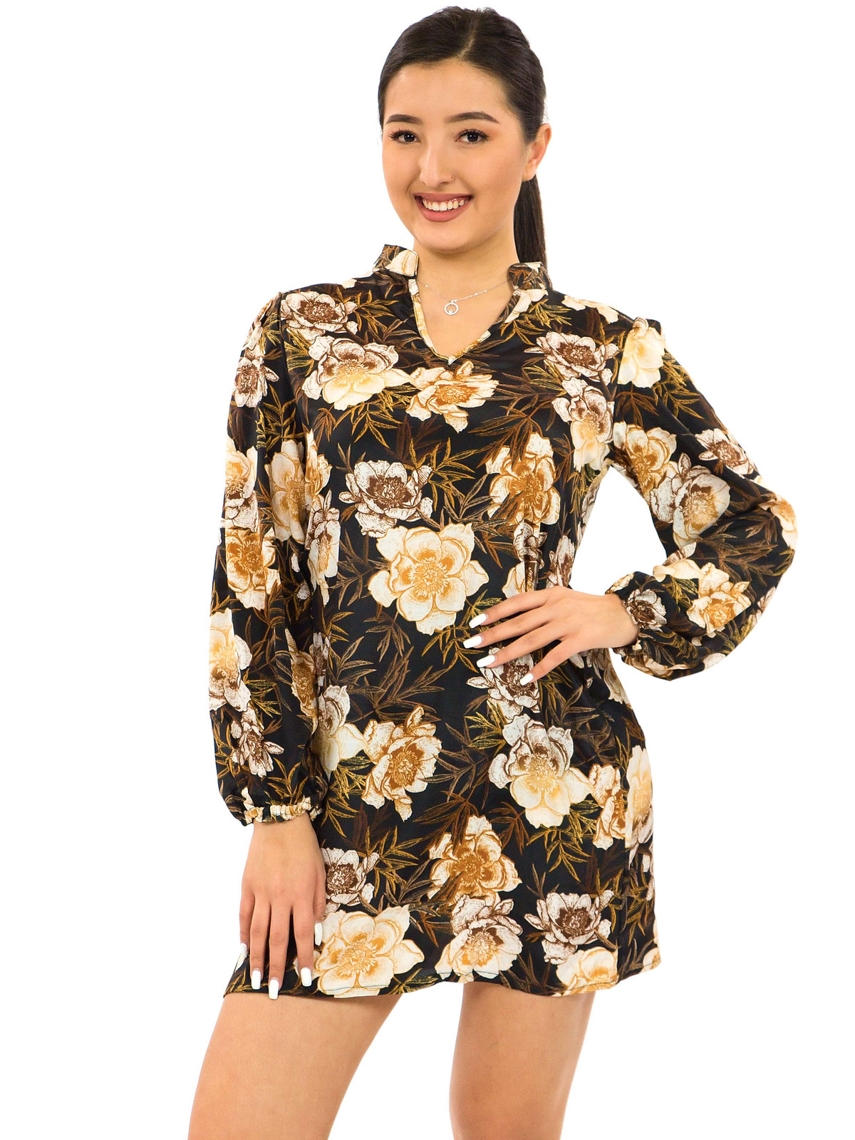 Himalife Košilové šaty Růže - černá se zlatou a bílou Velikost: M