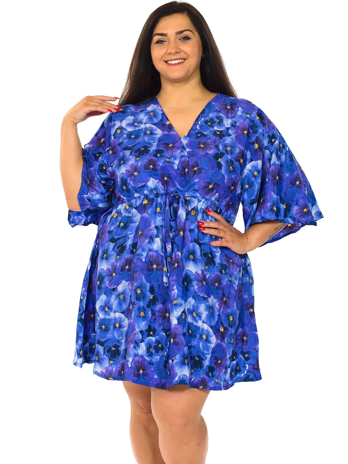 Himalife Šaty s krátkým rukávem Macešky - fialová Velikost: XXL/3XL