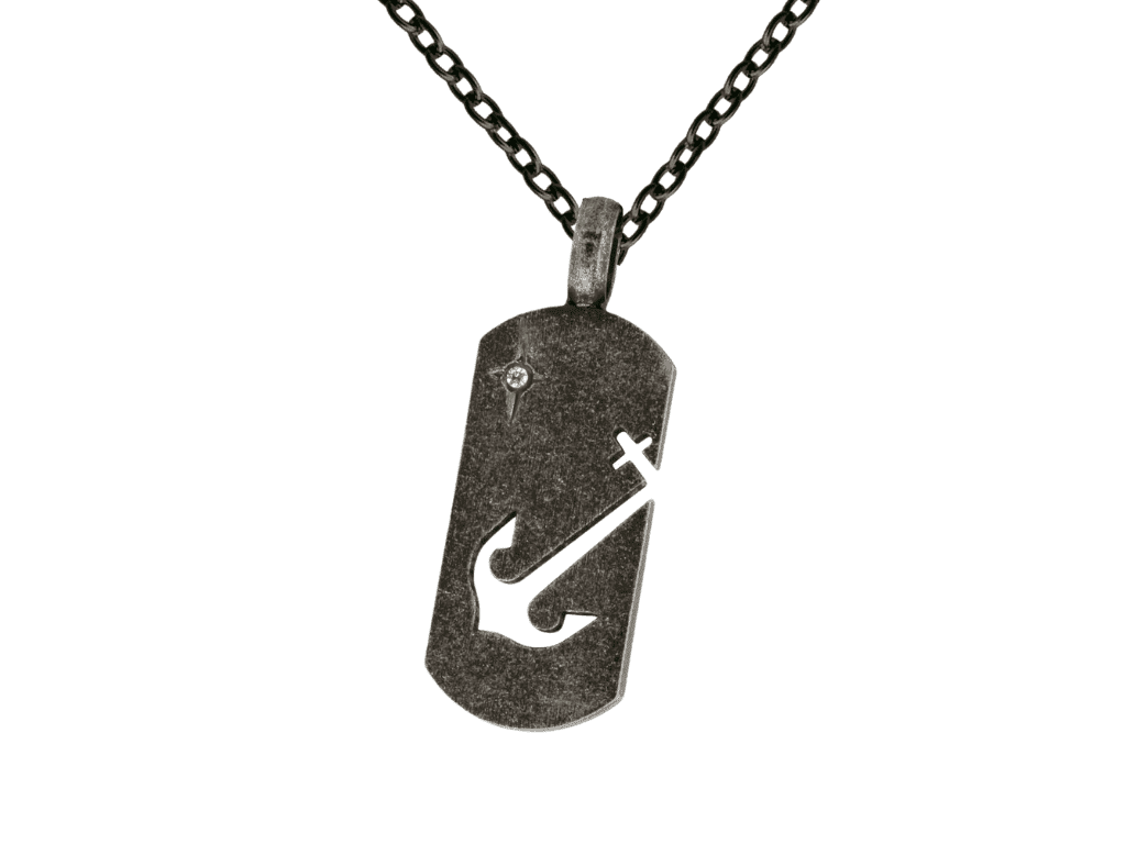 Bangles.cz Pánský náhrdelník Černá Známka s kotvou