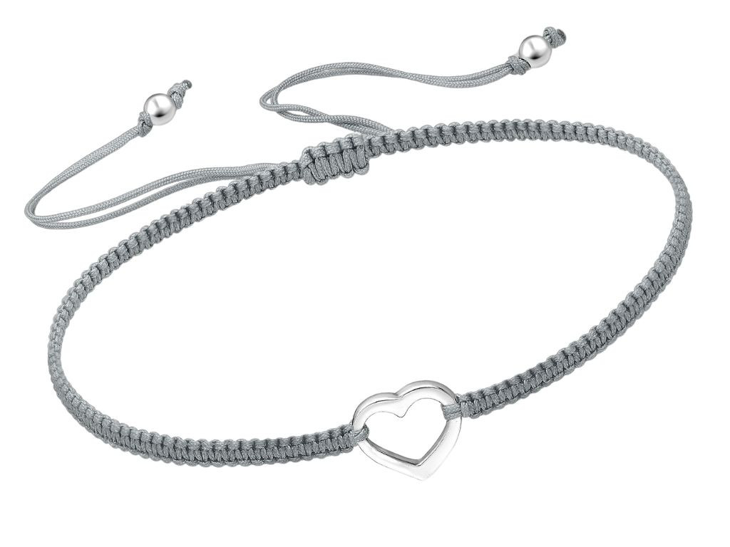 Bangles.cz Náramek Srdce &  pletená šňůrka barva: šedivá