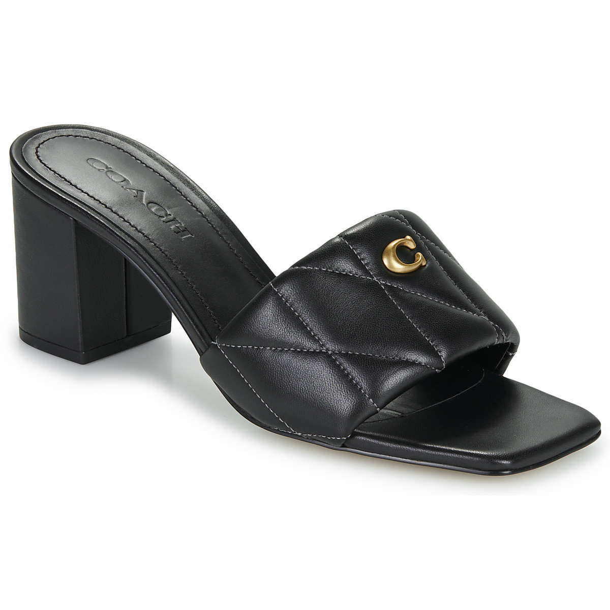 Coach  QUILTED BLOCK HEEL SANDAL  Černá