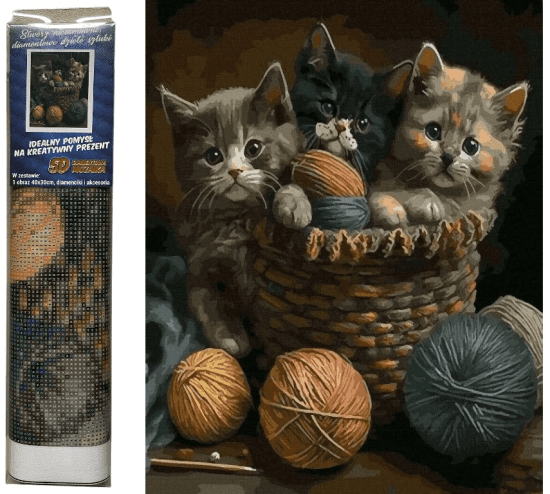 Norimpex Diamantový obrázek - Kočky v košíku - 30 x 40 cm - 1009424