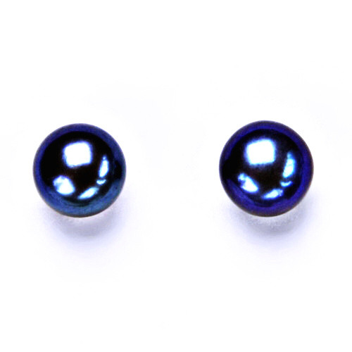 stříbrné náušnice na šroubek,přírodní říční perla černá s leskem do modra 7,5mm-NŠ 1183