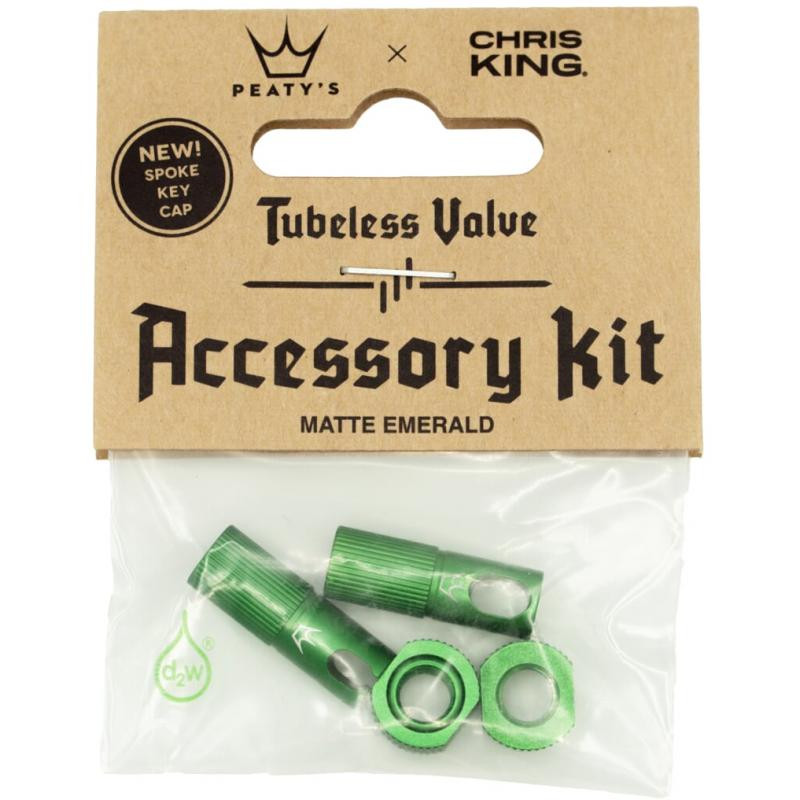Čepičky Peatys X Chris King MK2 Tubeless Valves Accessory Kit - 1 pár, smaragdově zelená