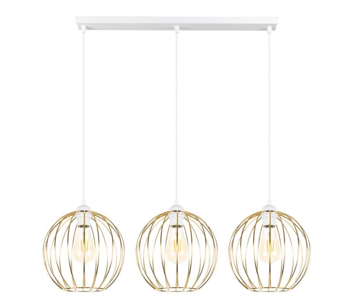 Lustr na lanku MATT 3xE27/60W/230V bílá/zlatá