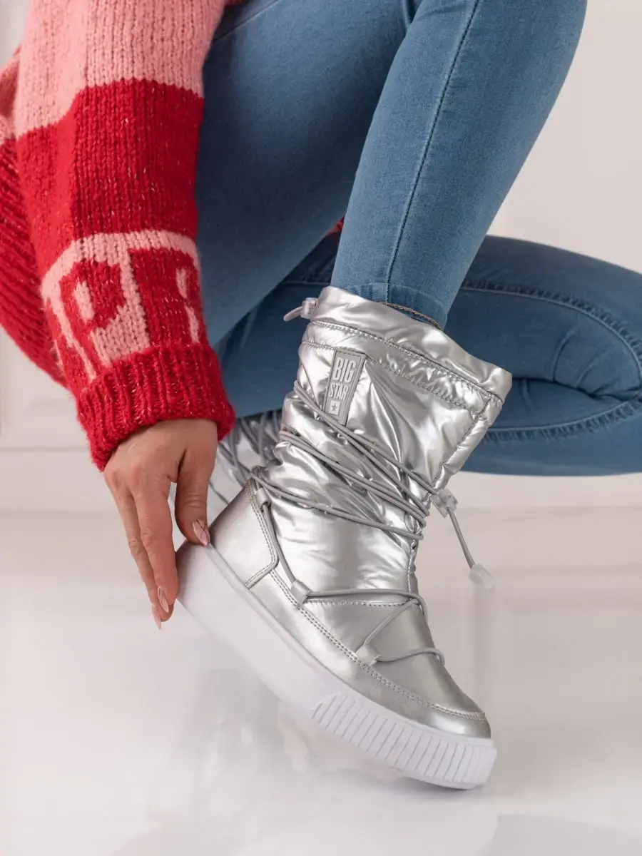 Pohodlné sněhule stříbrné dámské bez podpatku