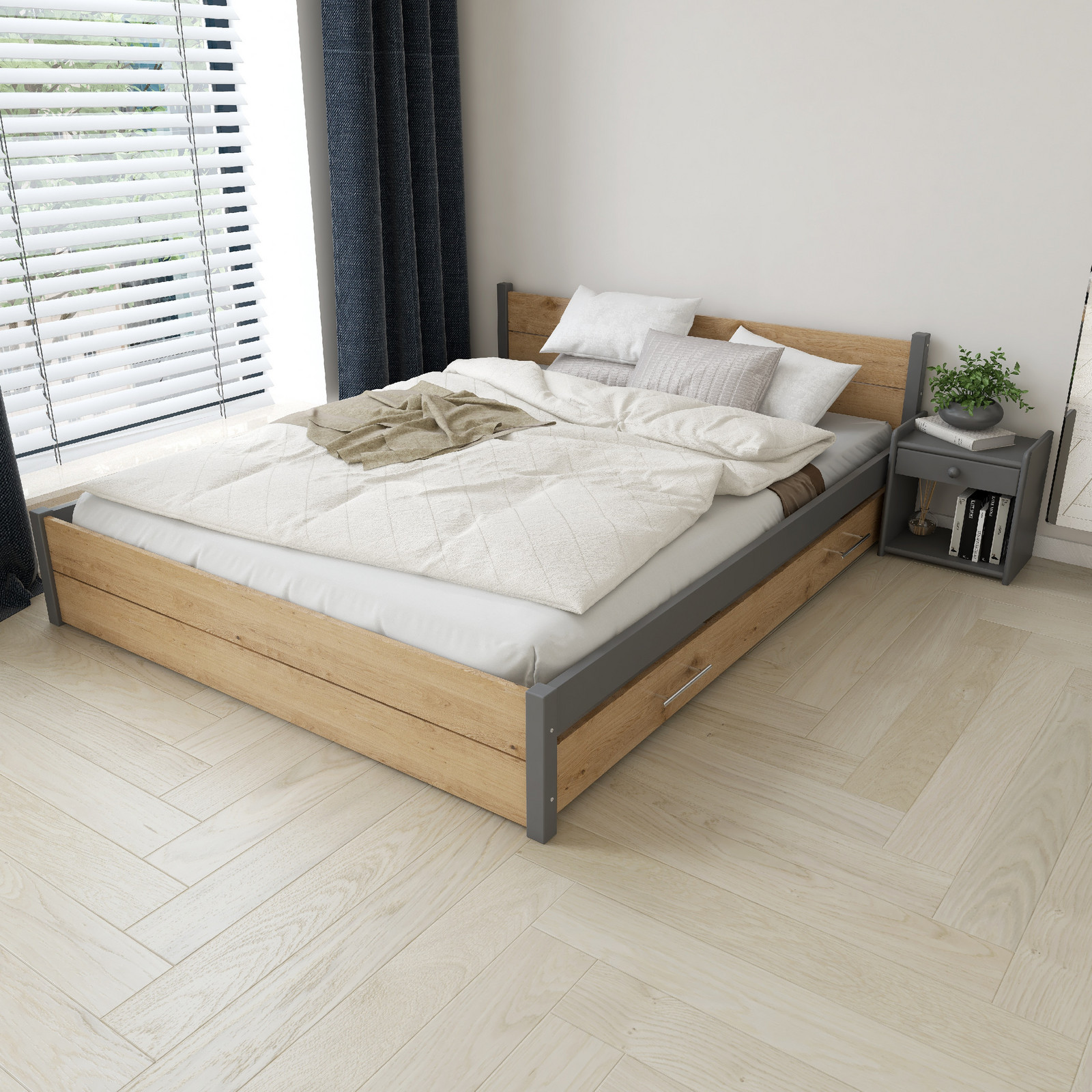 GRZ Postel z masivu Iris Double 180x200 cm, GRAFIT/Dub Artisan