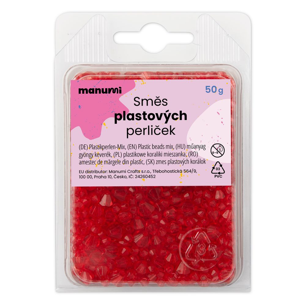 Manumi broušené akrylové korálky 4 - 8mm červené - 50 g