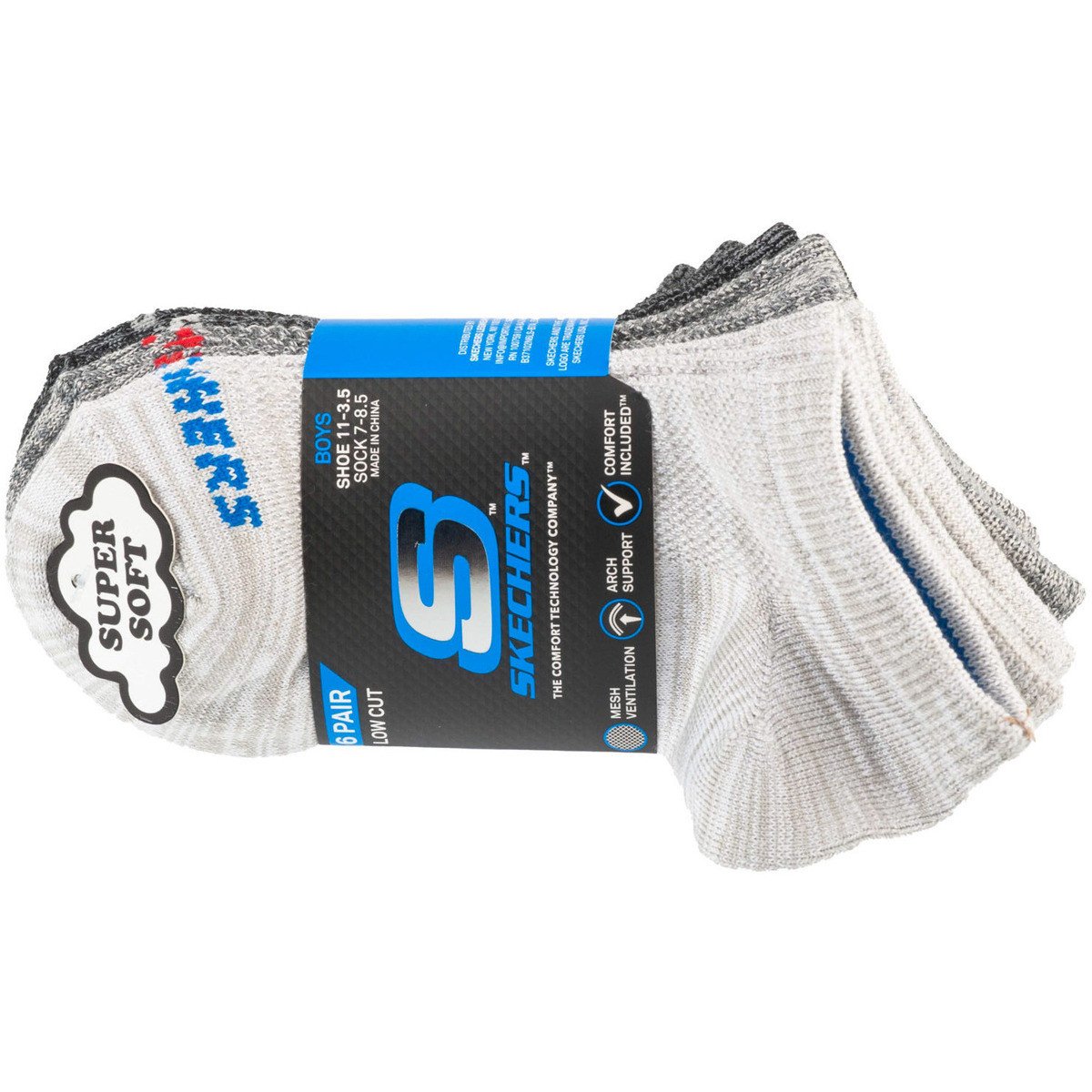 Skechers  6pk Boys No Terry Socks  Šedá