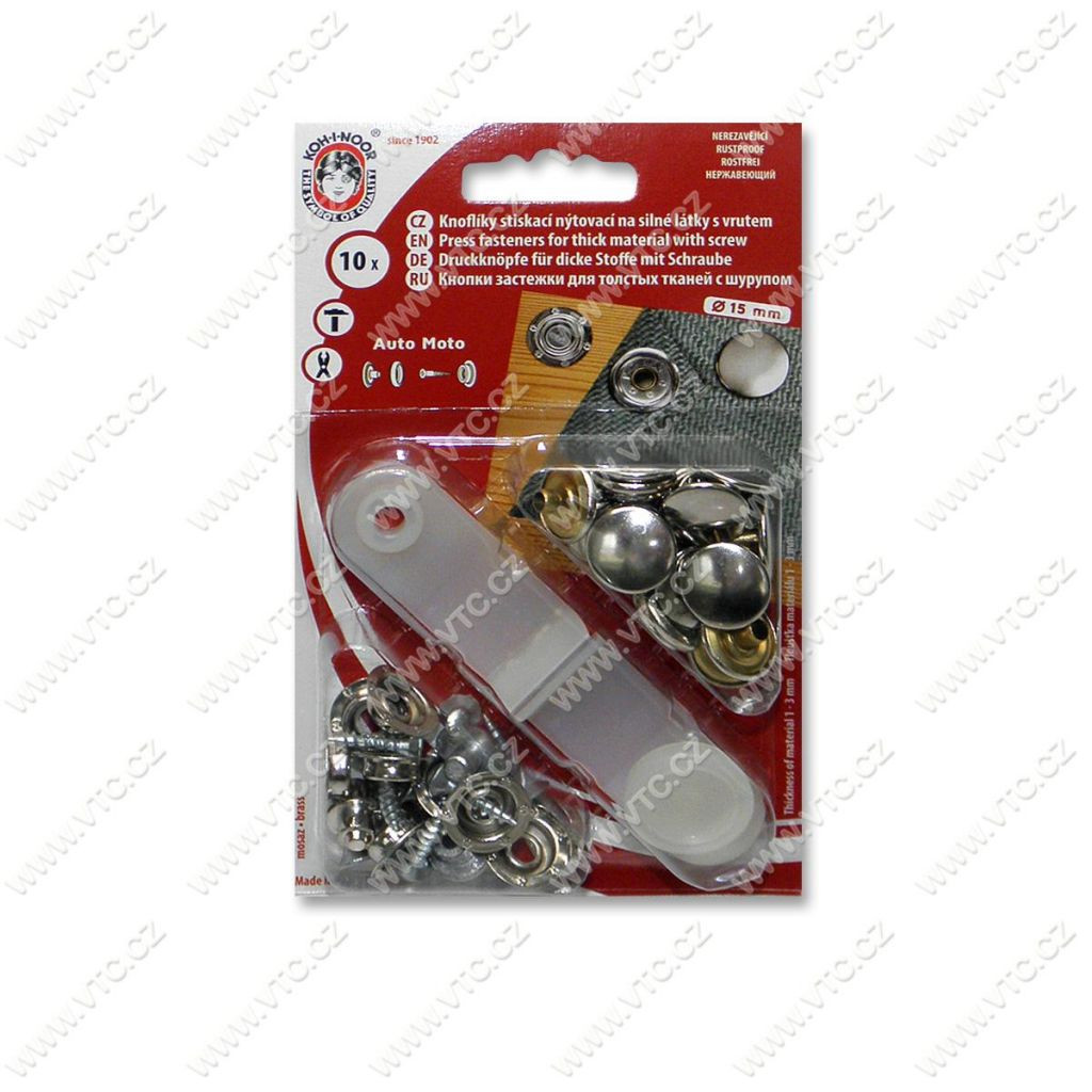 Sada druků Koh-I-Noor AM6 stříbrný nikl+vrut hladký blistr 10 ks - stříbrný