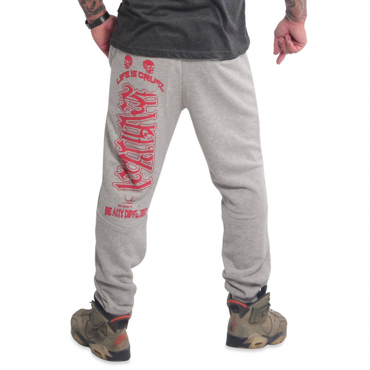 Kalhoty taplákové Yakuza Cruel Casual - šedé-červené, 3XL