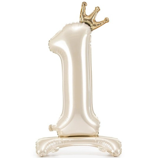 Balónek fóliový Stojací číslo 1 s korunkou světle krémový 84 cm