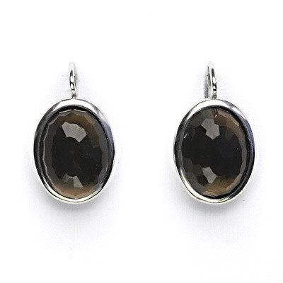 Stříbrné náušnice, přírodní záhněda šachovnice, 16 x 12 mm, NK 1455