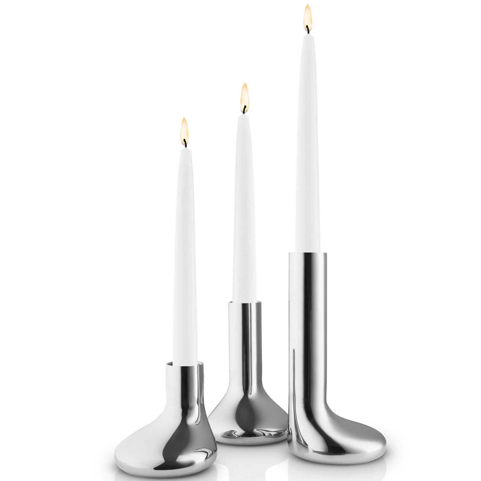 Svícen na kónickou svíčku MELLOW, sada 3 ks, stříbrná, nerezová ocel, Eva Solo