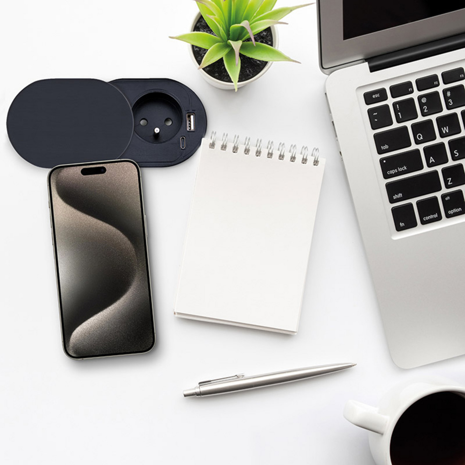 Solight 1z + USB A+C 20W PD vestavná zásuvka s posuvným víčkem, 2m, matná černá PP124CB-PD20