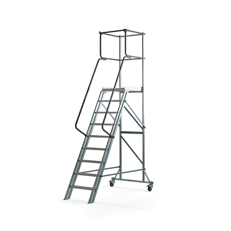 Pojízdný plošinový žebřík ALOFT, 9 příček, výška 1800 mm