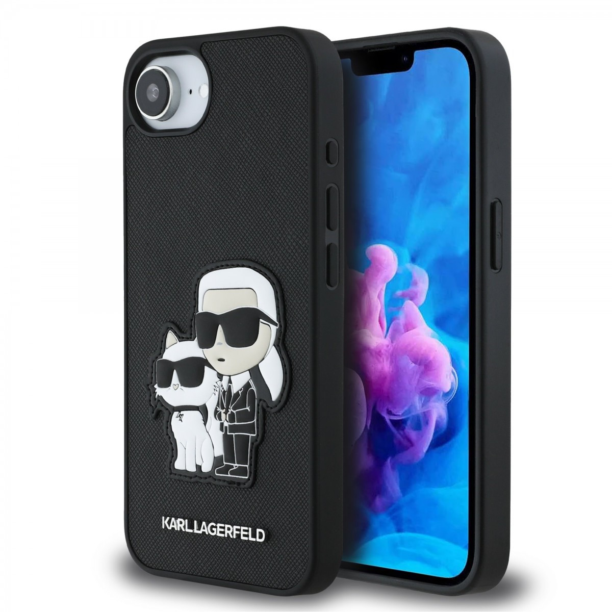 Zadní kryt Karl Lagerfeld PU Saffiano Karl and Choupette pro iPhone 16e Black