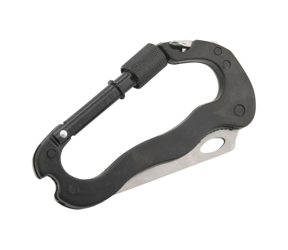 Hliníková multifunkční karabina s pojistkou černá