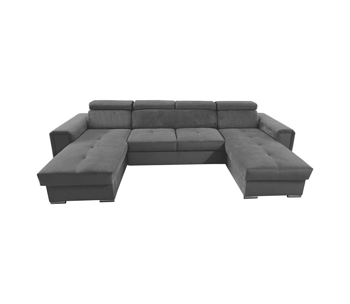 MEBLEDOMI Rozk. sedací souprava s univer. rohem do U s úložným prostorem SALVADA tm. šedá
