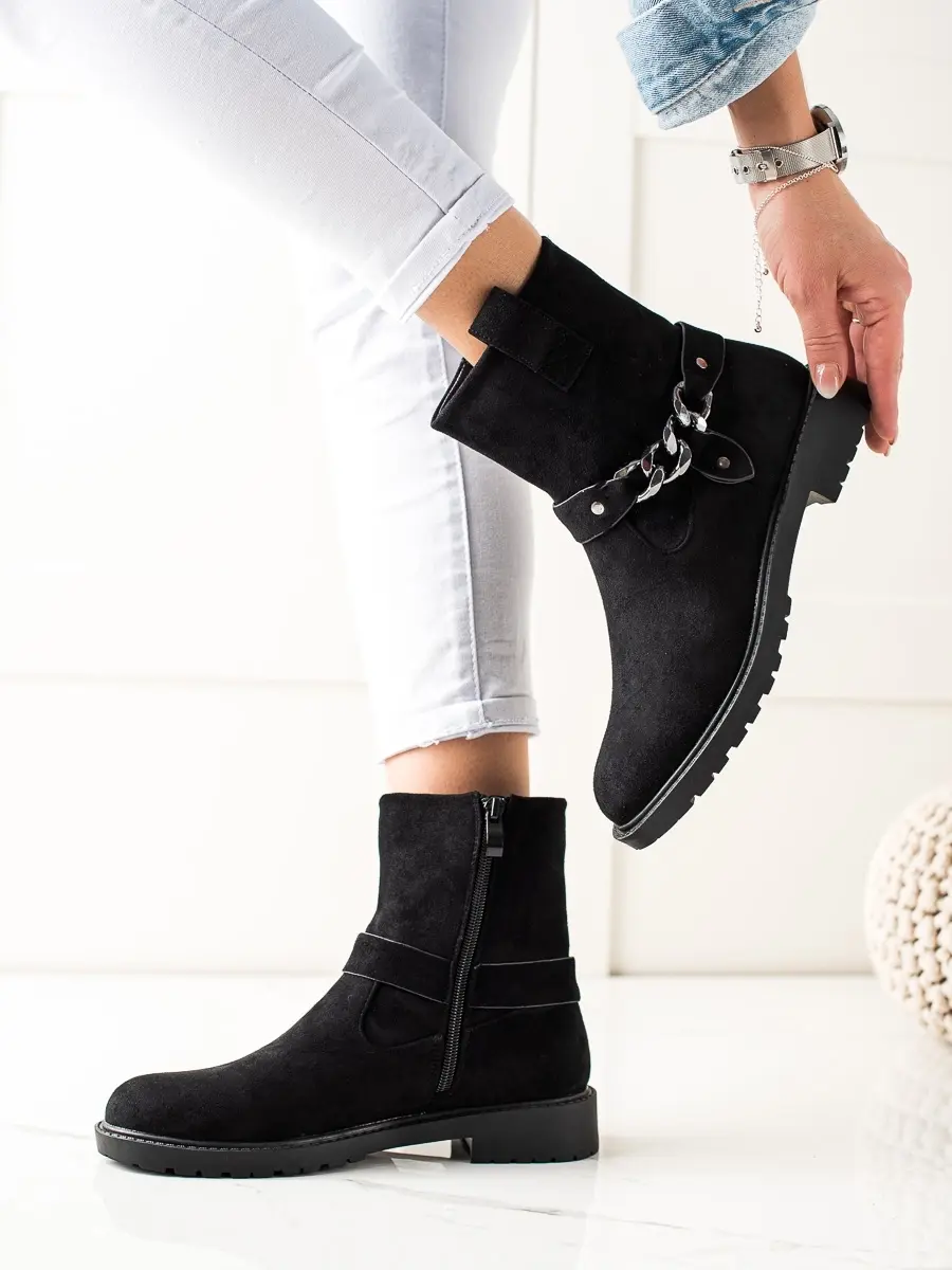 Exkluzívní dámské workery černé na plochém podpatku