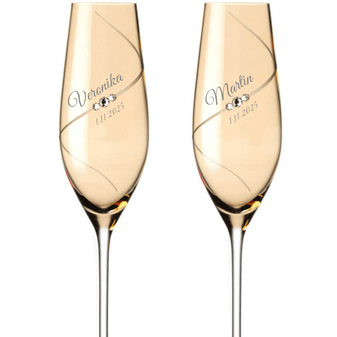 Dekorant svatby Svatební skleničky na šampaňské Silhouette City Amber s kamínky Swarovski 210ml 2KS