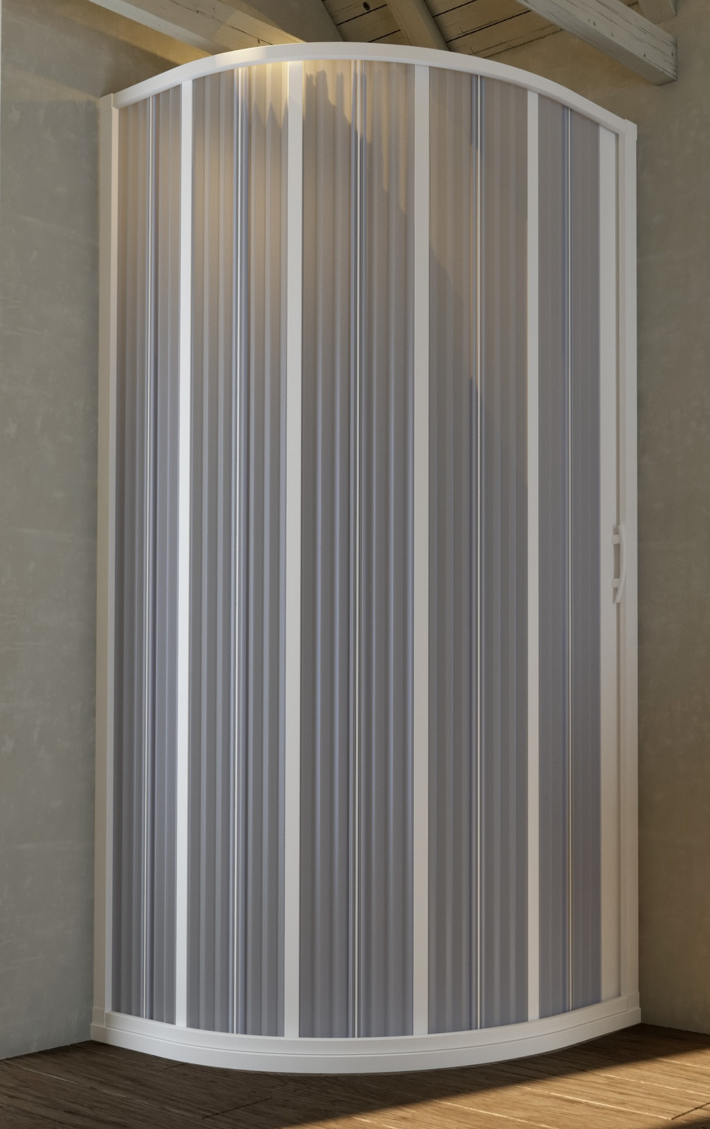 Forte Sprchová čtvrtkruhová zástěna  90 x 90 x185 cm, shrnovací dveře, vstup na straně FLEX - LUNA NEW - ZÁSTĚNU LZE UPRAVOVAT, ZKRACOVAT NA POTŘEBNÝ ROZMĚR OD 70 DO 90 cm