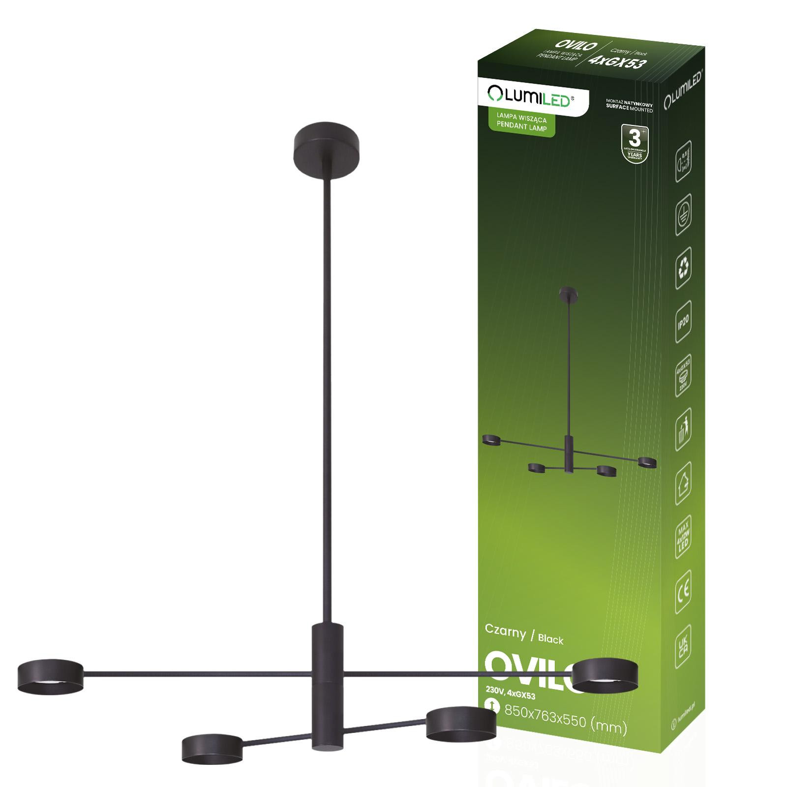 Svítidlo stropní Závěsné LED 4x GX53 nástěnný černá OVILO LUMILED
