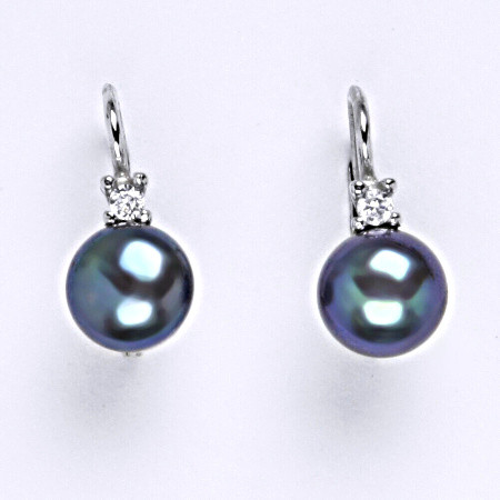 Stříbrné náušnice s přírodní černou perlou říční . šperk NK 1207pp