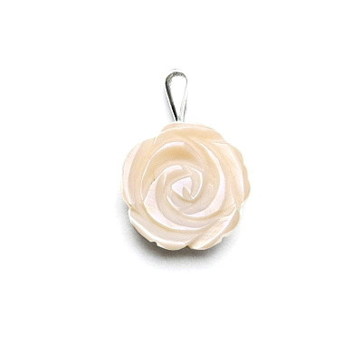 Stříbrný přívěsek, přírodní růžová perleť, růžička 16 mm, P 1298