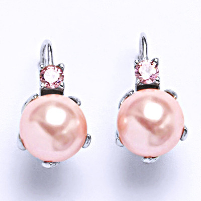 Stříbrné náušnice s růžovou umělou perlou 10 mm NK 1190